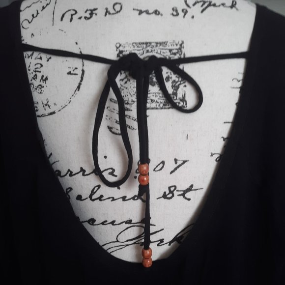 Free People Black Peplum Hem Boho Beaded Pockets Oversized - Picture 8 of 9